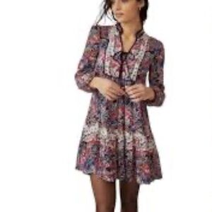 Anthropologie Long Sleeve Floral Dress - Red and Blue